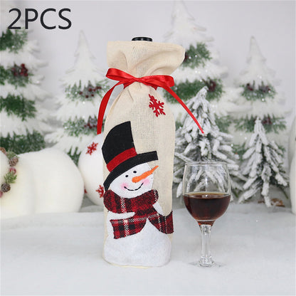 ELECTROPRIME 2 PCS CX20216 Snowman Pattern Wine Bottle Bag Christmas Decoration