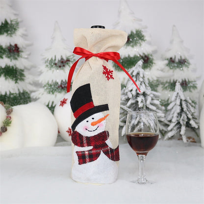 ELECTROPRIME 2 PCS CX20216 Snowman Pattern Wine Bottle Bag Christmas Decoration