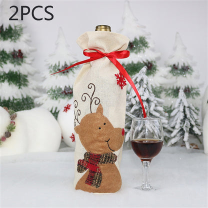 ELECTROPRIME 2 PCS CX20216 Elk Pattern Wine Bottle Bag Christmas Decoration