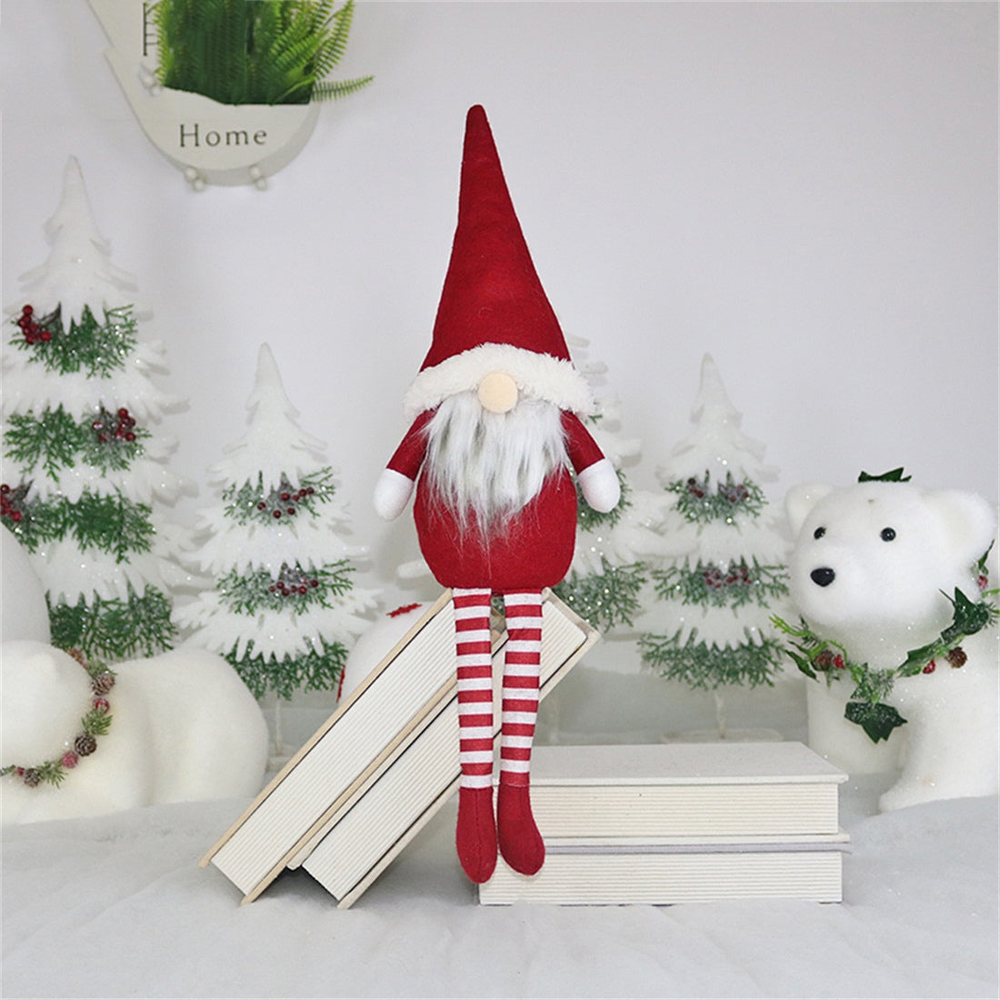 ELECTROPRIME CX20218 Faceless Long-legged Sitting Doll Window Ornament Christmas Decoration(Red)