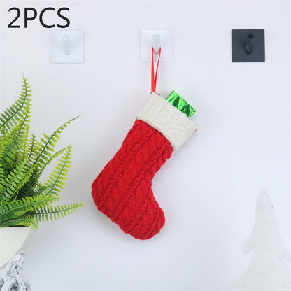 ELECTROPRIME 2 PCS CX20220 Christmas Wool Knitting Sock Gift Bag Christmas Tree Pendant Decoration(Red)