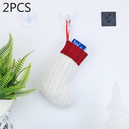 ELECTROPRIME 2 PCS CX20220 Christmas Wool Knitting Sock Gift Bag Christmas Tree Pendant Decoration(White)