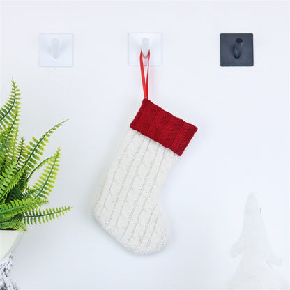 ELECTROPRIME 2 PCS CX20220 Christmas Wool Knitting Sock Gift Bag Christmas Tree Pendant Decoration(White)