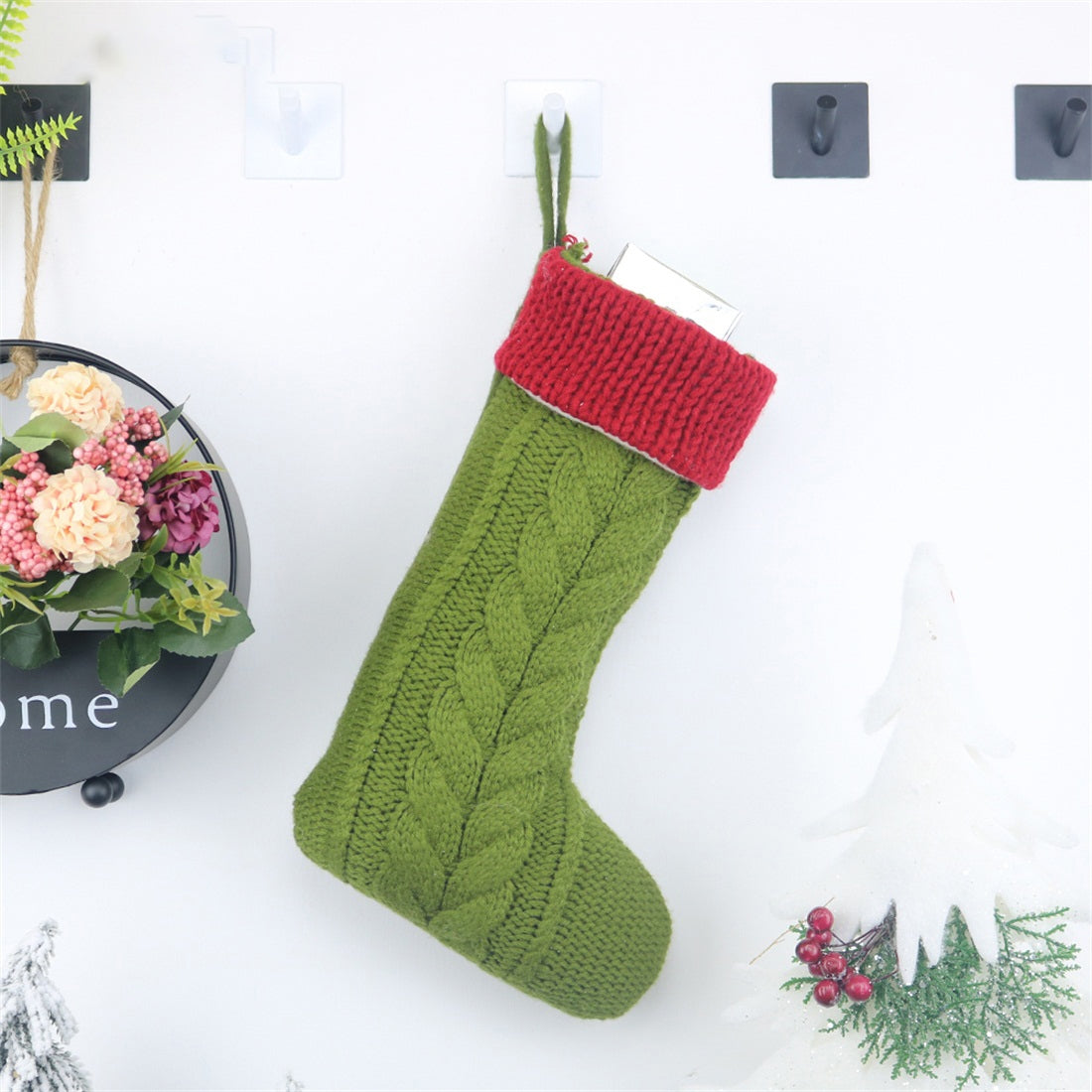 ELECTROPRIME CX20221 Christmas Wool Knitting Sock Gift Bag Christmas Tree Pendant Decoration(Green)