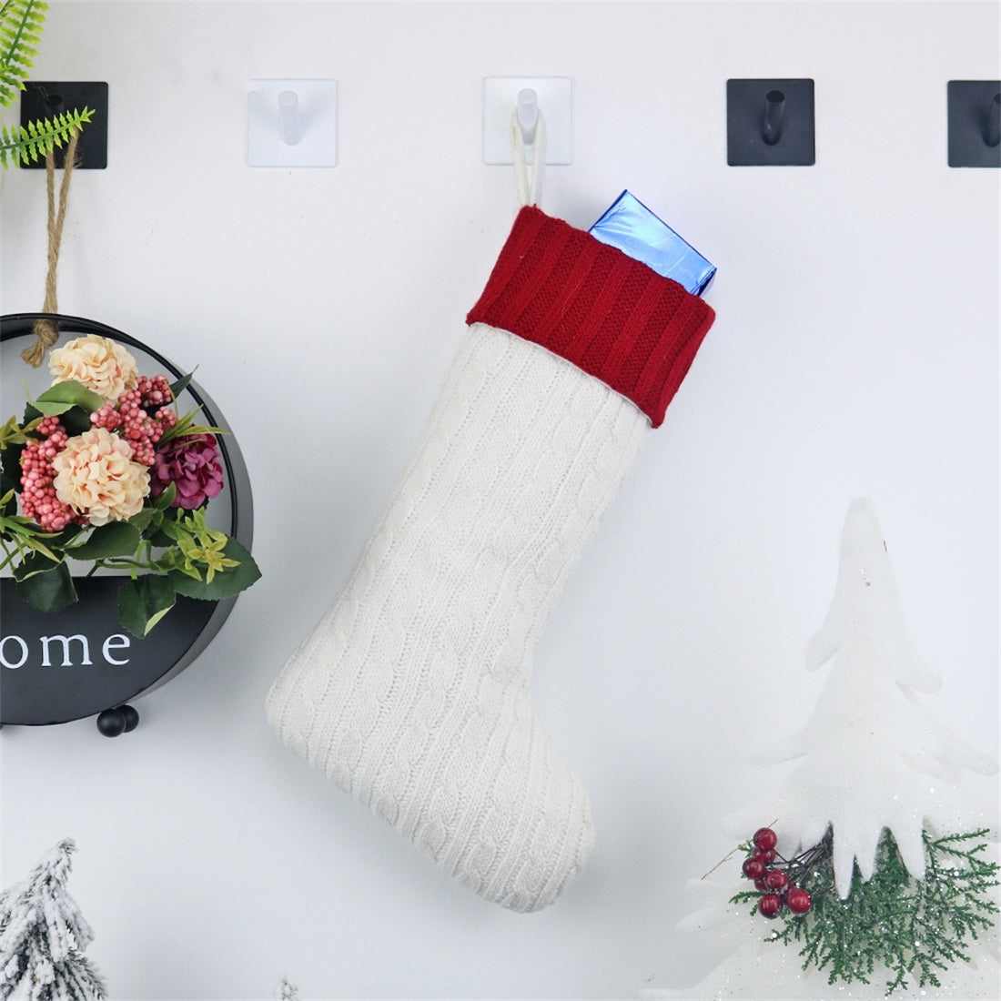 ELECTROPRIME CX20221 Christmas Wool Knitting Sock Gift Bag Christmas Tree Pendant Decoration(White)