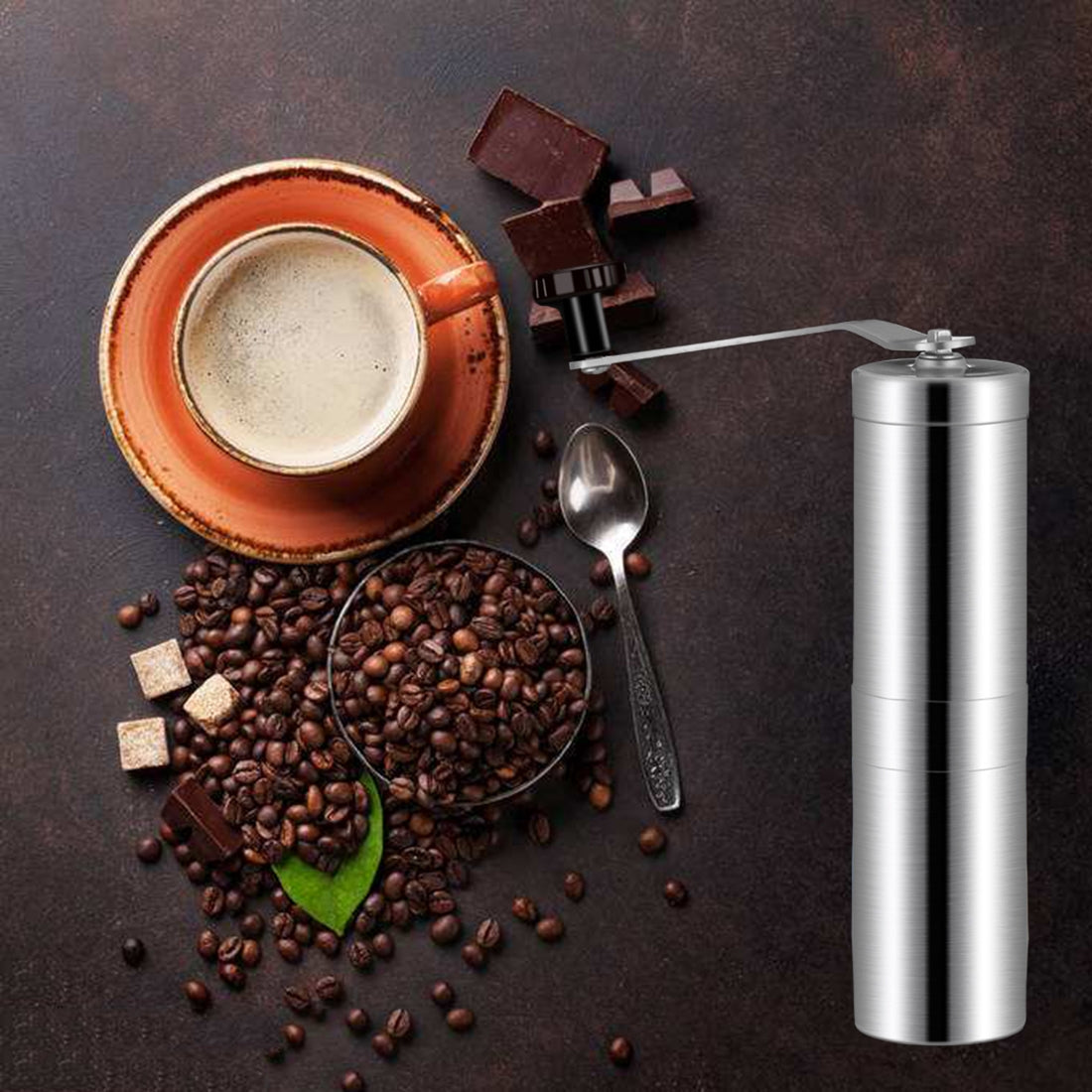 ELECTROPRIME Portable Conical Burr Mill Manual Stainless Steel Hand Crank Coffee Bean Grinder, Capacity: 40g