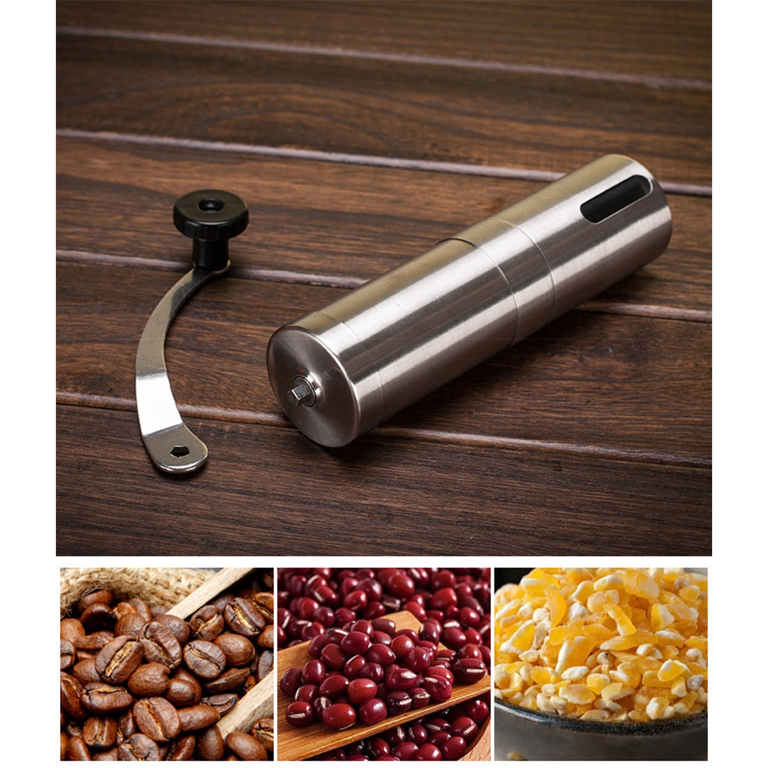 ELECTROPRIME Portable Conical Burr Mill Manual Stainless Steel Hand Crank Coffee Bean Grinder, Capacity: 40g