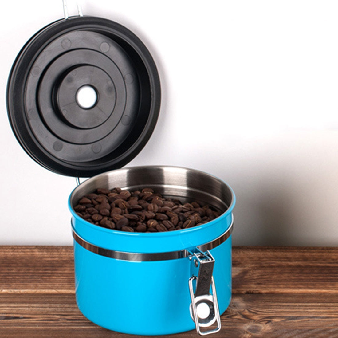ELECTROPRIME 1200ml Stainless Steel Sealed Food Coffee Grounds Bean Storage Container with Built-in CO2 Gas Vent Valve & Calendar (Blue)