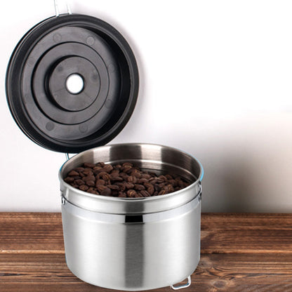 ELECTROPRIME 1200ml Stainless Steel Sealed Food Coffee Grounds Bean Storage Container with Built-in CO2 Gas Vent Valve & Calendar (Silver)