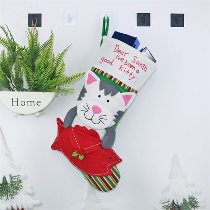 ELECTROPRIME CX20224 Cat Pattern Christmas Sock Gift Bag Christmas Tree Pendant Decoration