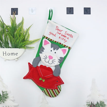 ELECTROPRIME CX20224 Cat Pattern Christmas Sock Gift Bag Christmas Tree Pendant Decoration