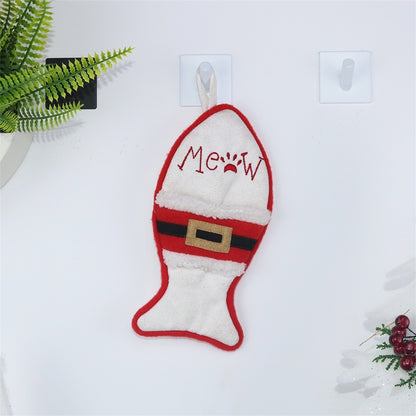 ELECTROPRIME CX20223 Multi-function Fish Shape Christmas Sock Gift Bag Knife Fork Sleeve Christmas Tree Pendant Decoration(White)