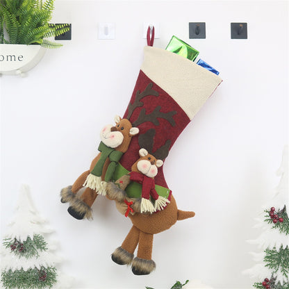 ELECTROPRIME CX20226 Elk Pattern Christmas Sock Gift Bag Christmas Tree Pendant Decoration