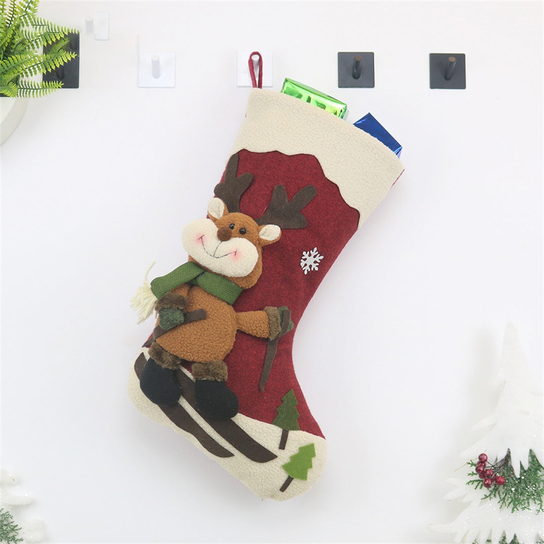 ELECTROPRIME CX20227 Elk Pattern Christmas Sock Gift Bag Christmas Tree Pendant Decoration