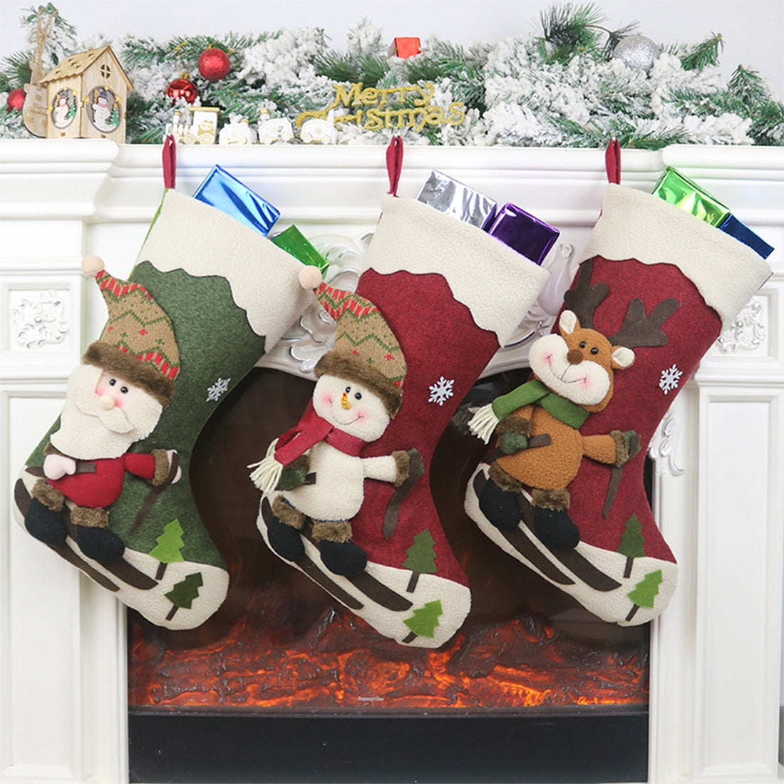 ELECTROPRIME CX20227 Elk Pattern Christmas Sock Gift Bag Christmas Tree Pendant Decoration