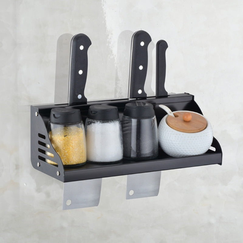ELECTROPRIME 30cm Kitchen Multi-function Wall-mounted Condiment Holder Storage Rack (Black)
