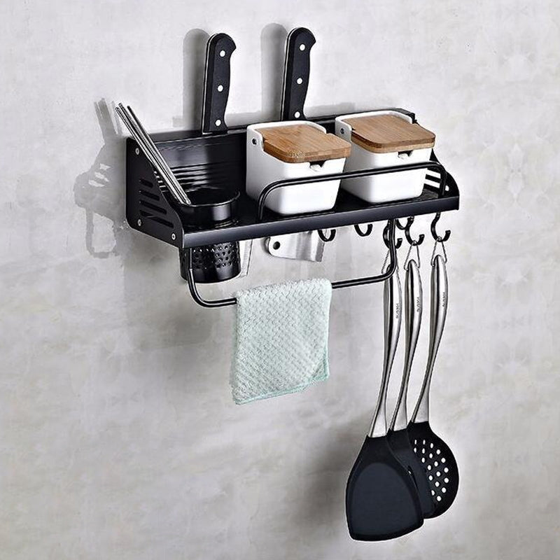 ELECTROPRIME A Version 40cm 1 Cup Kitchen Multi-function Wall-mounted Condiment Holder Storage Rack(Black)