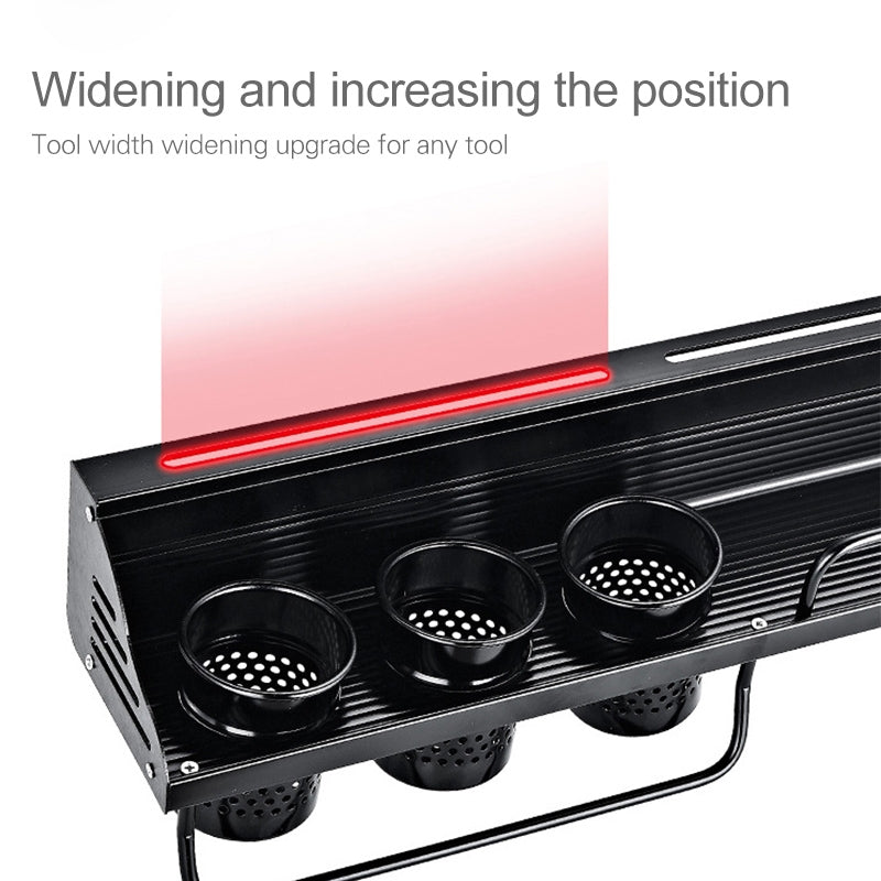 ELECTROPRIME C Version 50cm 2 Cups 10 Hooks Kitchen Multi-function Wall-mounted Condiment Holder Storage Rack (Black)