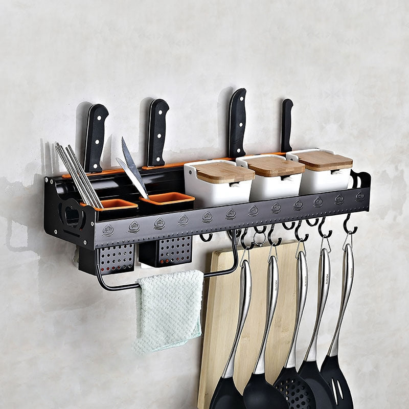 ELECTROPRIME 60cm 2 Cups Kitchen Multi-function Wall-mounted Storage Rack Holder (Black)