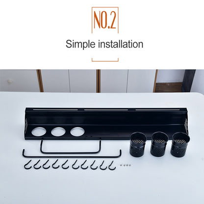 ELECTROPRIME 60cm 2 Cups Kitchen Multi-function Wall-mounted Storage Rack Holder (Black)