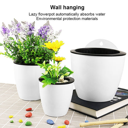 ELECTROPRIME Self-Watering Planter Grow Plants Lazy Flower Pots Wall-hanging Round Resin Plastic Flower Pots, Size: 18x12.5x16cm(White)