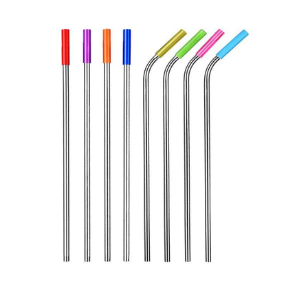 ELECTROPRIME 8 PCS Reusable Silicone Tips Stainless Steel Drinking Straws + 2 PCS Cleaner Brushes Set Kit with Cashmere Bag,  266*6mm