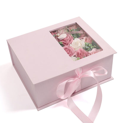 ELECTROPRIME Creative Valentine Day Gift Soap Flower Rose Gift Box Souvenir (Pink)