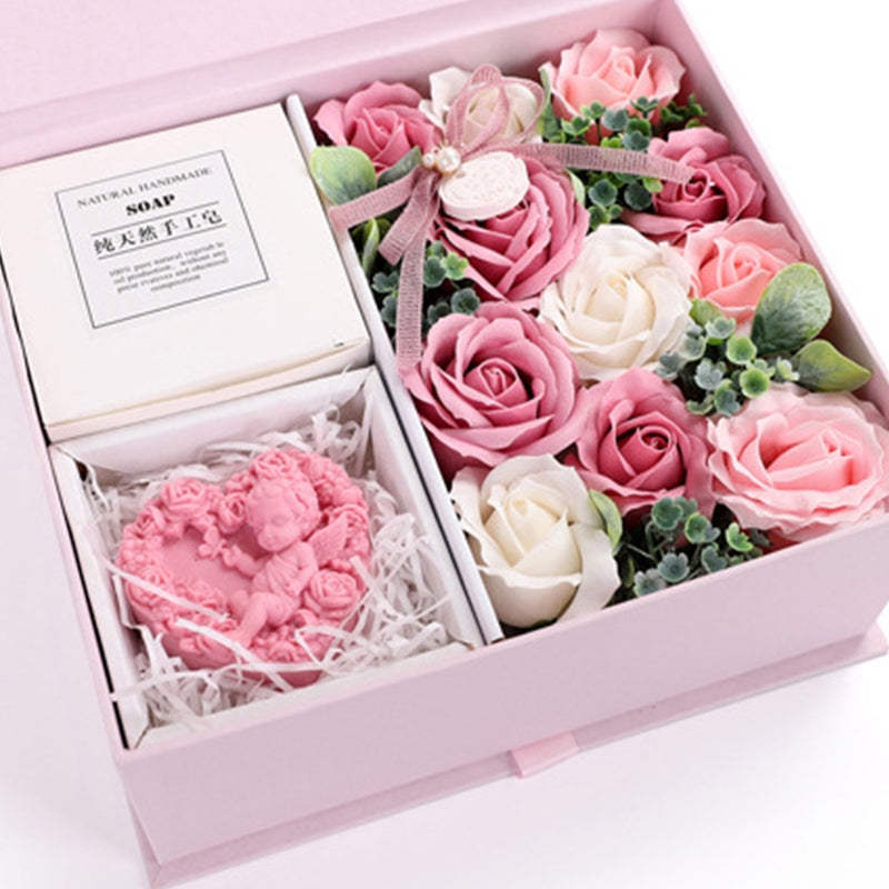 ELECTROPRIME Creative Valentine Day Gift Soap Flower Rose Gift Box Souvenir (Pink)