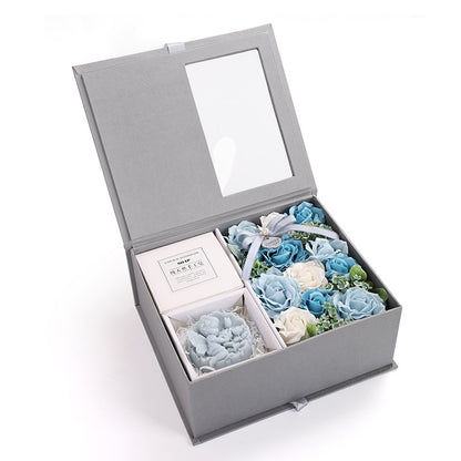 ELECTROPRIME Creative Valentine Day Gift Soap Flower Rose Gift Box Souvenir (Blue)