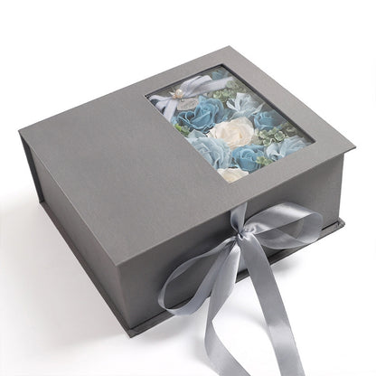 ELECTROPRIME Creative Valentine Day Gift Soap Flower Rose Gift Box Souvenir (Blue)