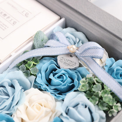ELECTROPRIME Creative Valentine Day Gift Soap Flower Rose Gift Box Souvenir (Blue)