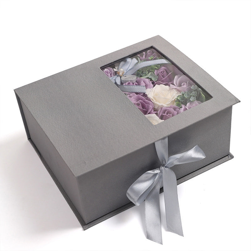 ELECTROPRIME Creative Valentine Day Gift Soap Flower Rose Gift Box Souvenir (Purple)