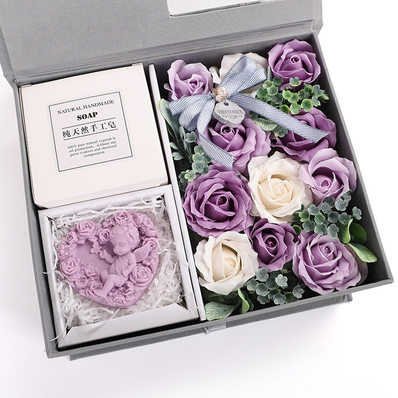 ELECTROPRIME Creative Valentine Day Gift Soap Flower Rose Gift Box Souvenir (Purple)