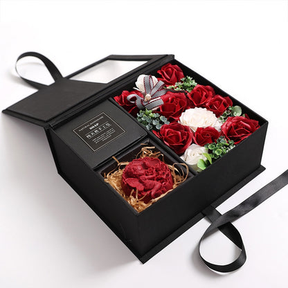 ELECTROPRIME Creative Valentine Day Gift Soap Flower Rose Gift Box Souvenir (Red)