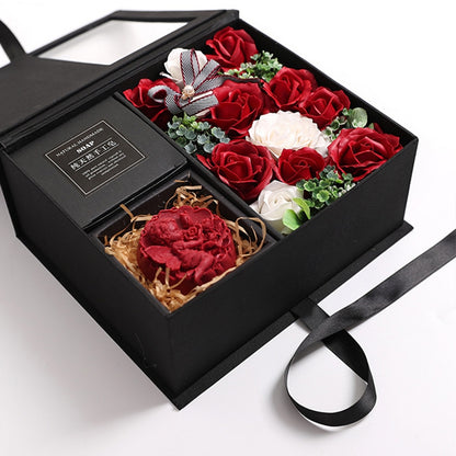 ELECTROPRIME Creative Valentine Day Gift Soap Flower Rose Gift Box Souvenir (Red)