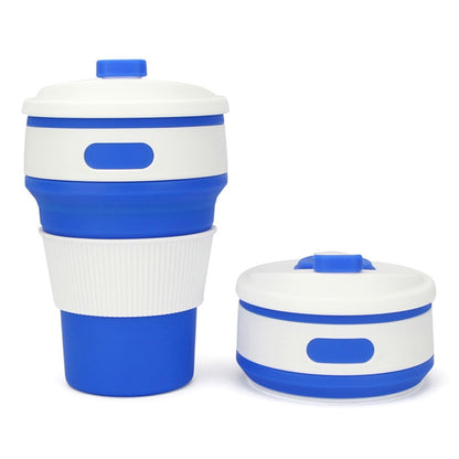 ELECTROPRIME 350ml Folding Portable Silicone Coffee Cup Multi-function Travel Cup (Dark Blue)