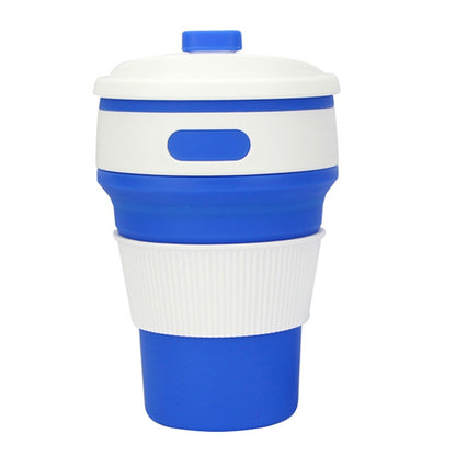 ELECTROPRIME 350ml Folding Portable Silicone Coffee Cup Multi-function Travel Cup (Dark Blue)