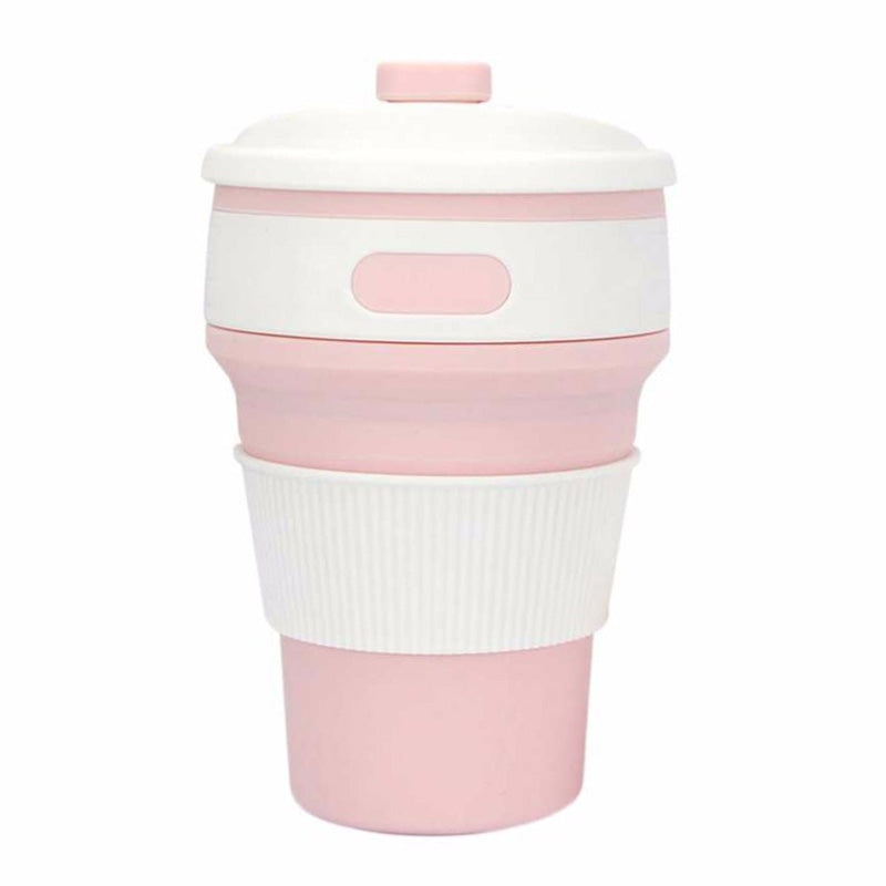ELECTROPRIME 350ml Folding Portable Silicone Coffee Cup Multi-function Travel Cup (Pink)