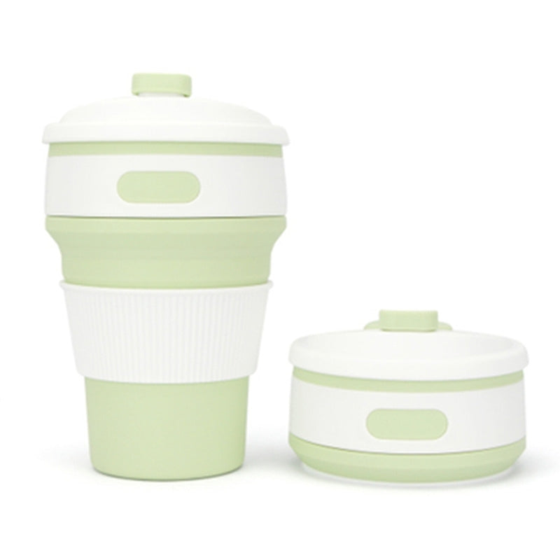 ELECTROPRIME 350ml Folding Portable Silicone Coffee Cup Multi-function Travel Cup (Green)