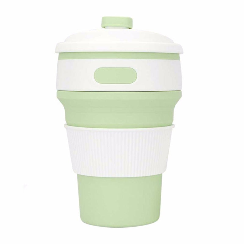 ELECTROPRIME 350ml Folding Portable Silicone Coffee Cup Multi-function Travel Cup (Green)