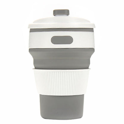 ELECTROPRIME 350ml Folding Portable Silicone Coffee Cup Multi-function Travel Cup (Grey)