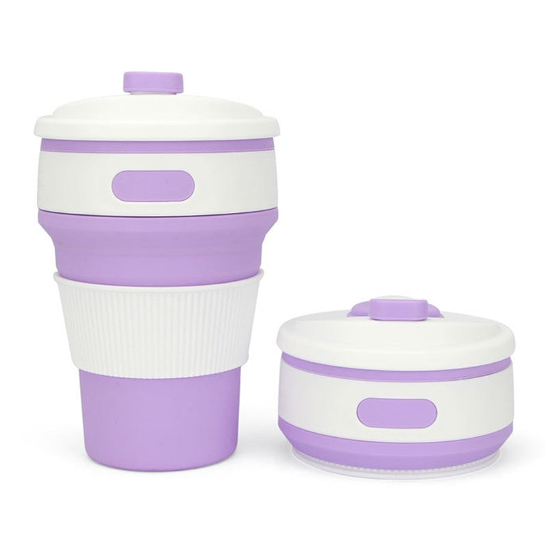 ELECTROPRIME 350ml Folding Portable Silicone Coffee Cup Multi-function Travel Cup (Purple)