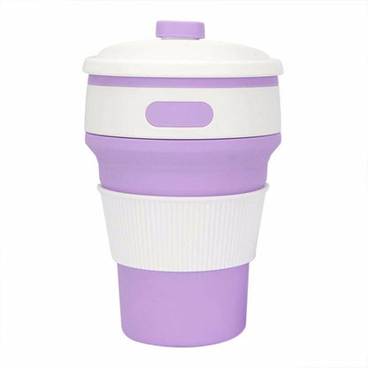 ELECTROPRIME 350ml Folding Portable Silicone Coffee Cup Multi-function Travel Cup (Purple)