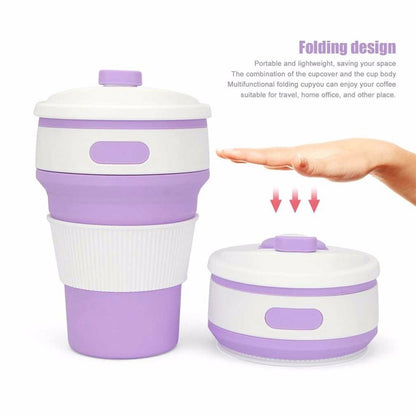 ELECTROPRIME 350ml Folding Portable Silicone Coffee Cup Multi-function Travel Cup (Purple)