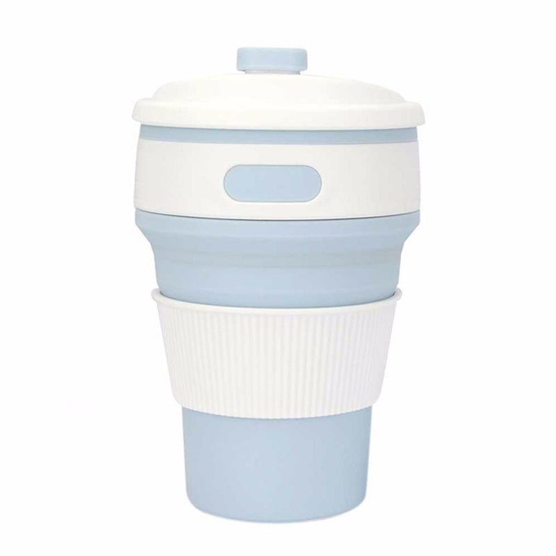 ELECTROPRIME 350ml Folding Portable Silicone Coffee Cup Multi-function Travel Cup (Baby Blue)