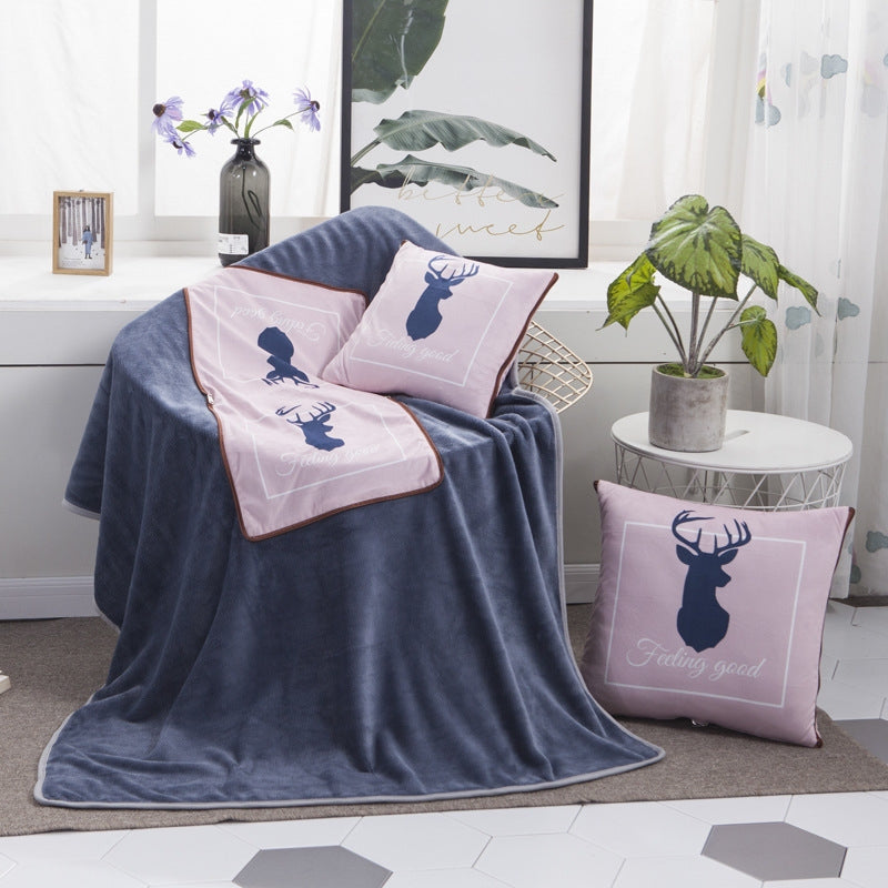 ELECTROPRIME Pink Mule Deer Pattern Multifunctional Plush Blanket Square Pillow Quilt Office Car Pillow Cushion, Size : M