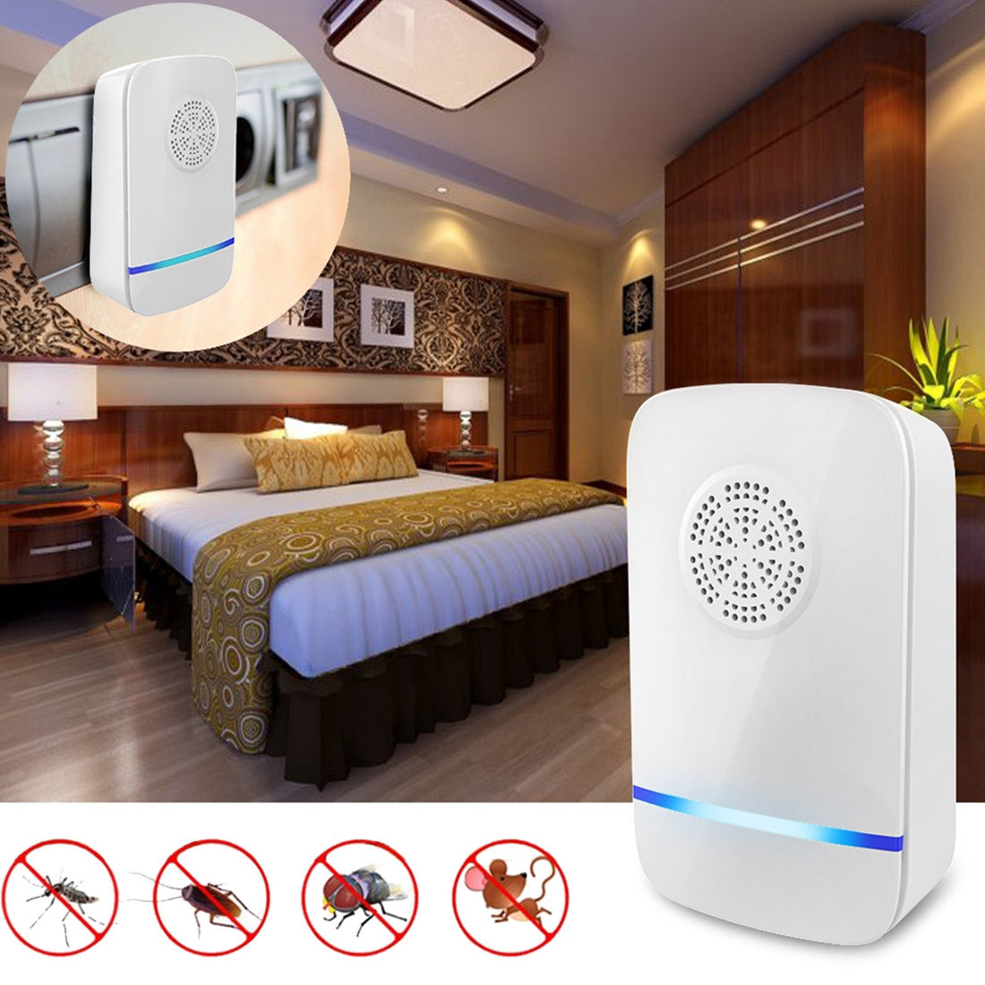 ELECTROPRIME Electronic Ultrasonic Anti Mosquito Rat Insect Pest Repeller with Light, AC 110-220V