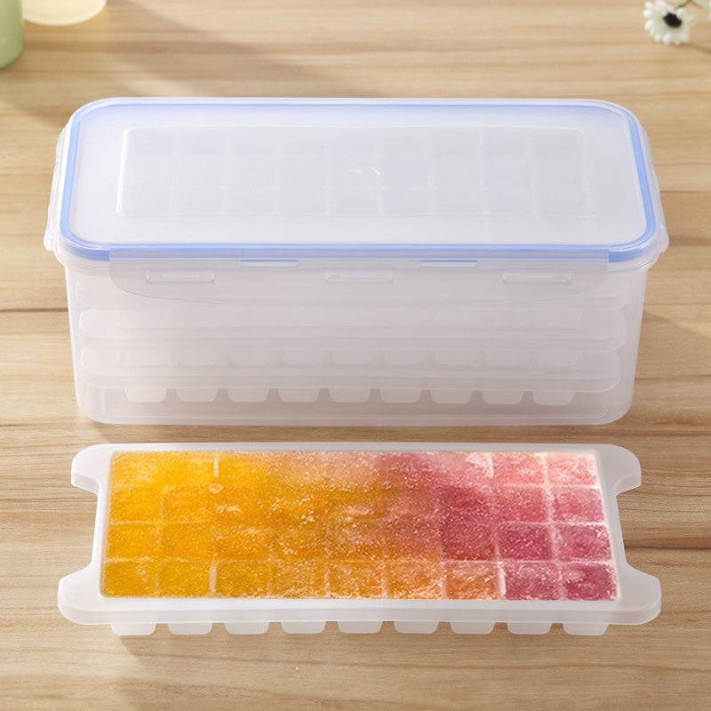 ELECTROPRIME Small Square Ice Mold Trays Multi-layer Mold with Cover Ice Storage Box, 4 Layers