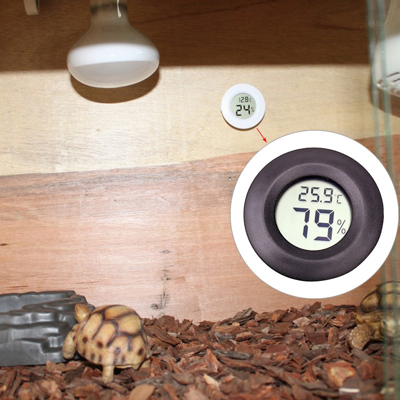 ELECTROPRIME Digital Round Shaped Reptile Box Centigrade Thermometer & Hygrometer with Screen Display (Black)