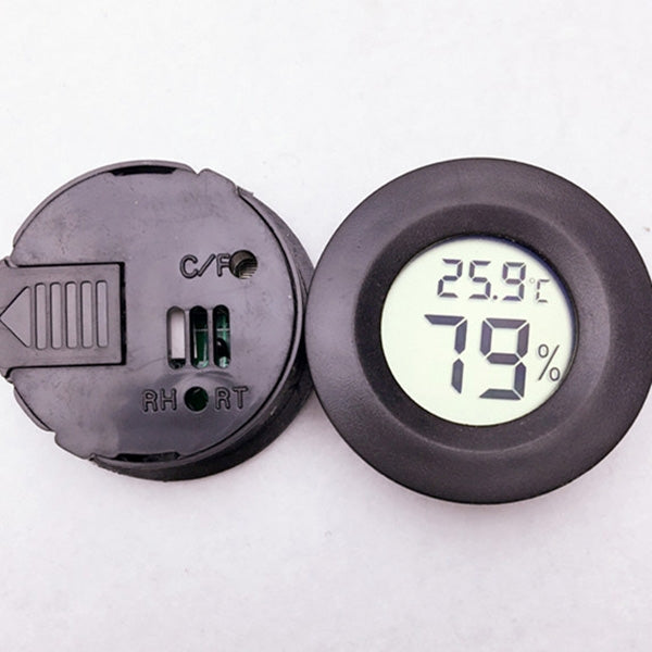 ELECTROPRIME Digital Round Shaped Reptile Box Centigrade Thermometer & Hygrometer with Screen Display (Black)